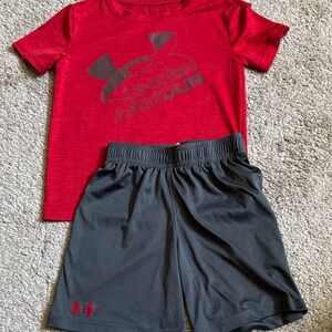 Under Armour Red Tee and Charcoal Shorts Set